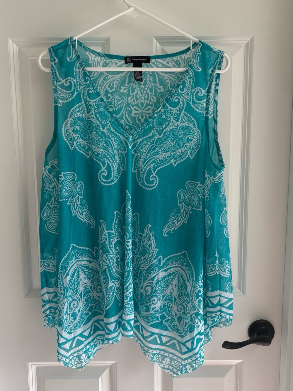 INC International Concepts Teal Paisley Print Sleeveless Tunic